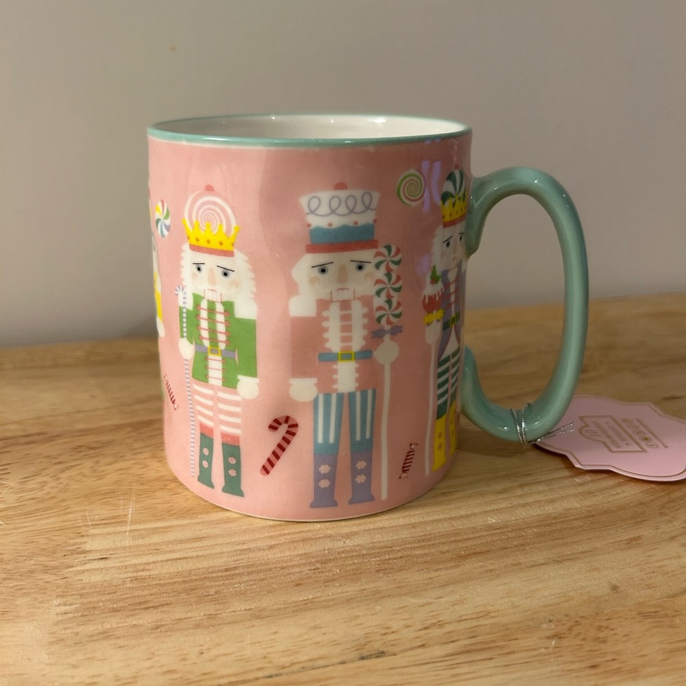 10 Strawberry Street Pink and Teal Nutcracker Christmas Mug Ceramic Holiday Cup